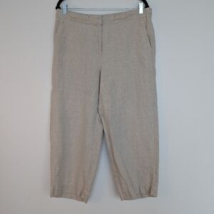 Talbots 100% Linen FLowy Zip Hook Closure Beige Ankle Trouser Pants Sz 12